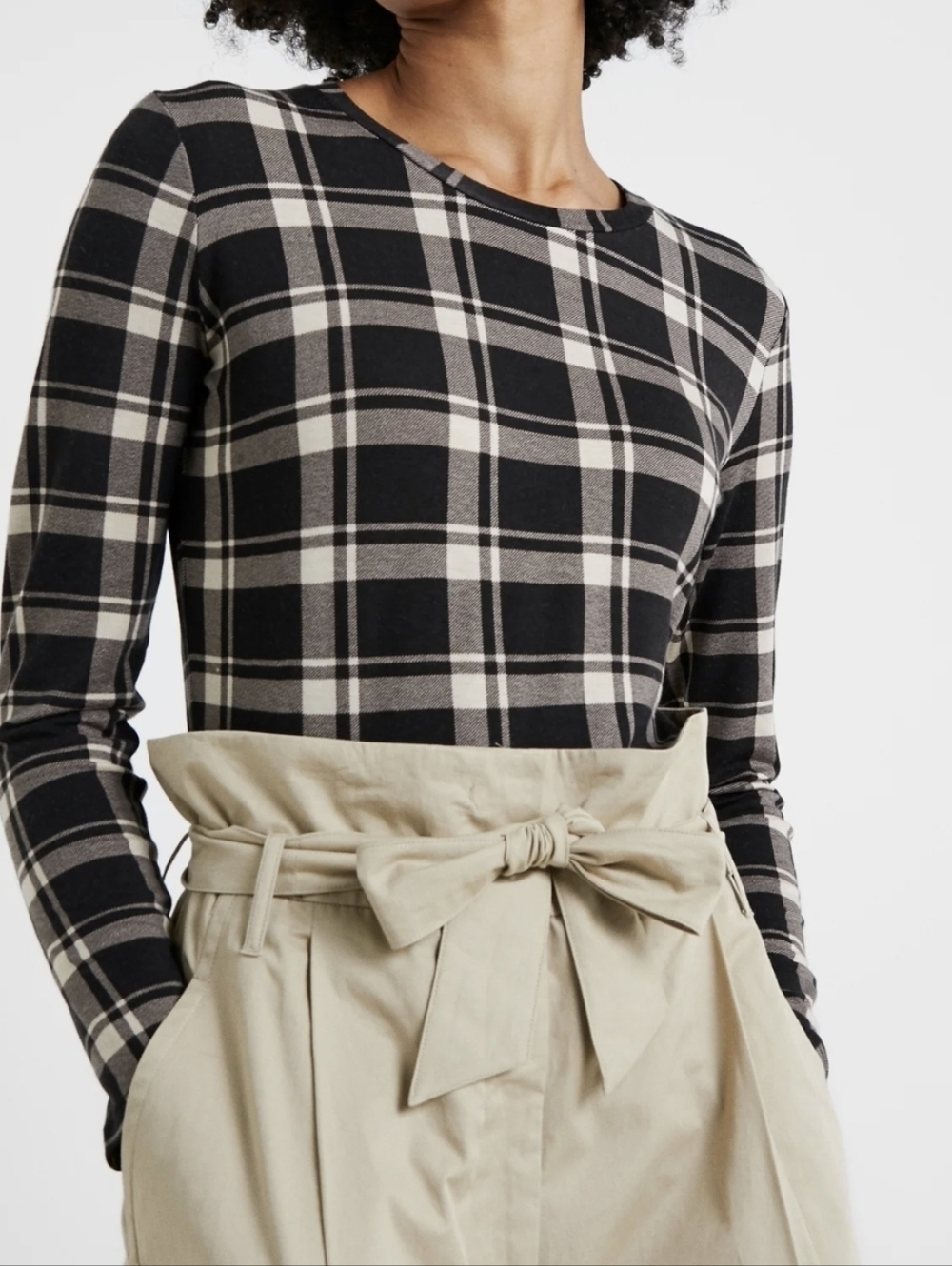 Weekend Max Mara Wool Blend Long Sleeve Plaid Top Medium